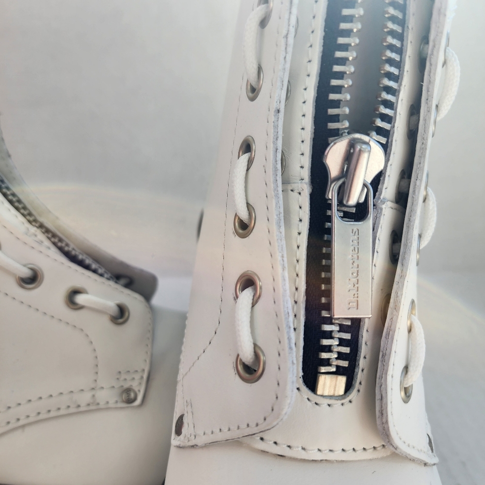 DR. MARTENS AIRWAIR DOUBLE ZIP WHITE LEATHER LACE UP COMBAT BOOTS SENDEL - Picture 7 of 16